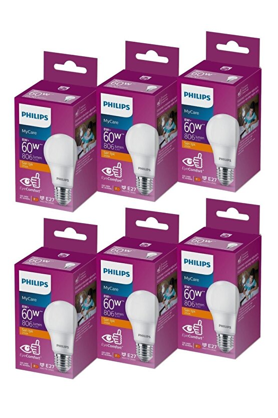 Led 8-60w Ampul 2700k Sarı Işık 6lı