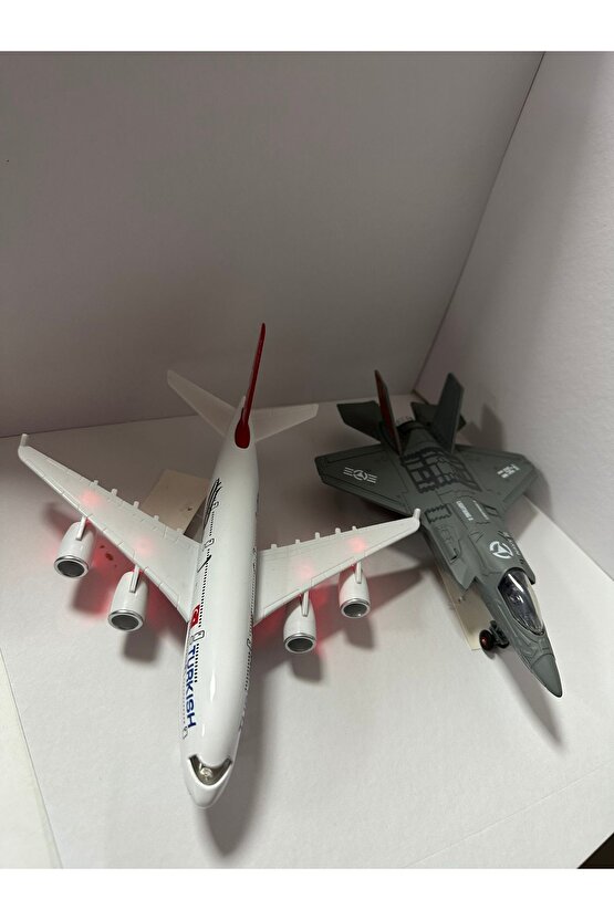 Metal uçak ve savaş ucagı F-35 ıkılı set sesli ısıklı çek bırak ucak seti