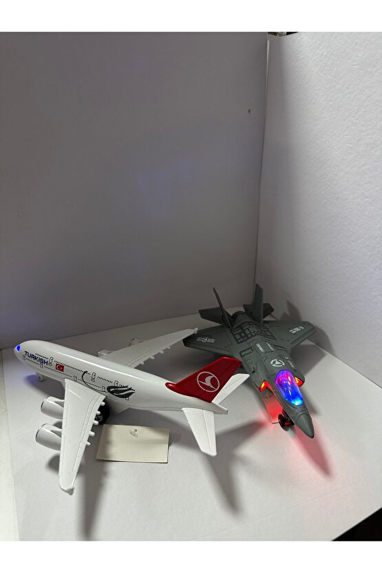 Metal uçak ve savaş ucagı F-35 ıkılı set sesli ısıklı çek bırak ucak seti