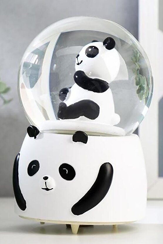 3D Sevimli Panda Orta Boy Işıklı Panda Temalı Kar Küresi Işıklı Panda Temalı Kar Küresi