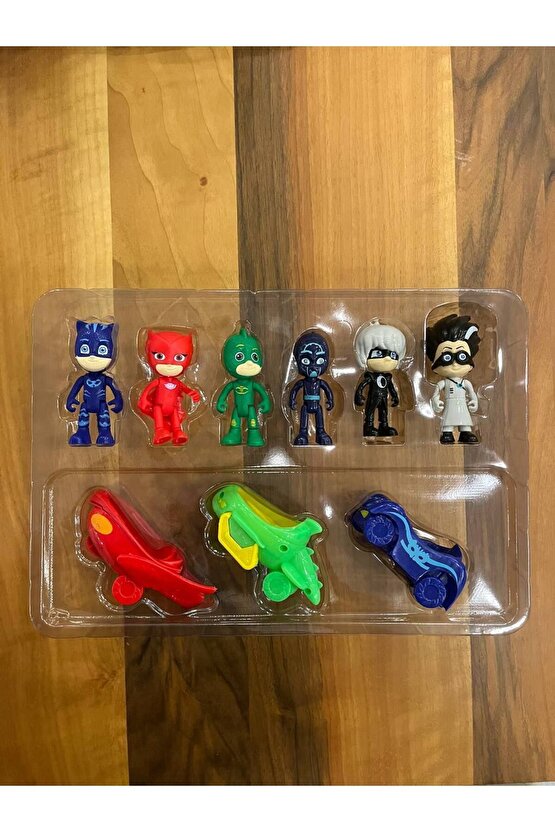 Pijamaskeliler Pjmasks Figür Oyuncak Seti Arabalı 6lı Karakter Seti 9 Parça