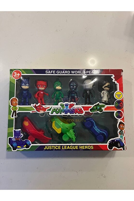 Pijamaskeliler Pjmasks Figür Oyuncak Seti Arabalı 6lı Karakter Seti 9 Parça