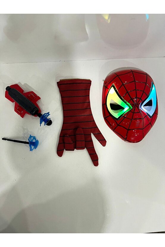 Spiderman Örümcek Adam Figür + Renkli Işıklı Pilli Maske Hediyeli Set Oyuncak