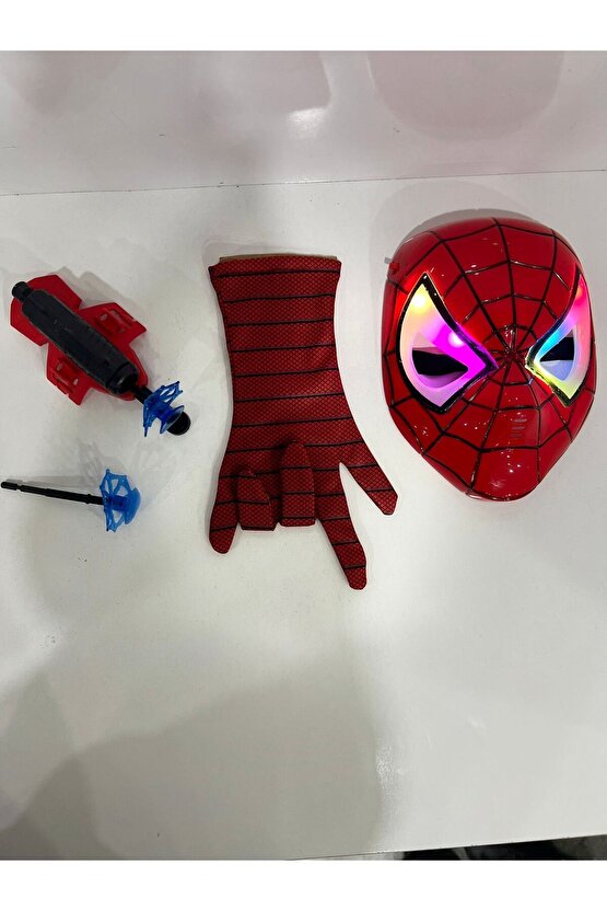 Spiderman Örümcek Adam Figür + Renkli Işıklı Pilli Maske Hediyeli Set Oyuncak