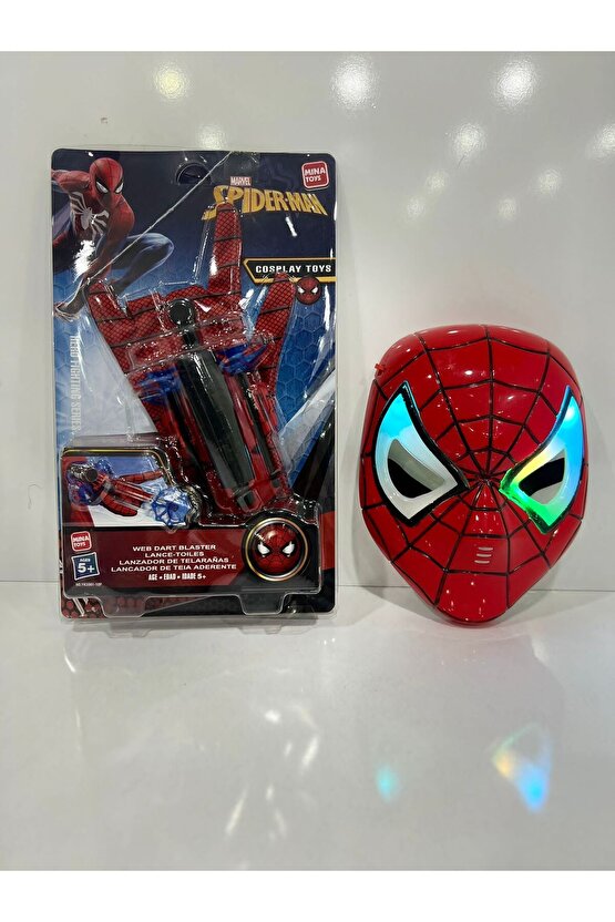 Spiderman Örümcek Adam Figür + Renkli Işıklı Pilli Maske Hediyeli Set Oyuncak