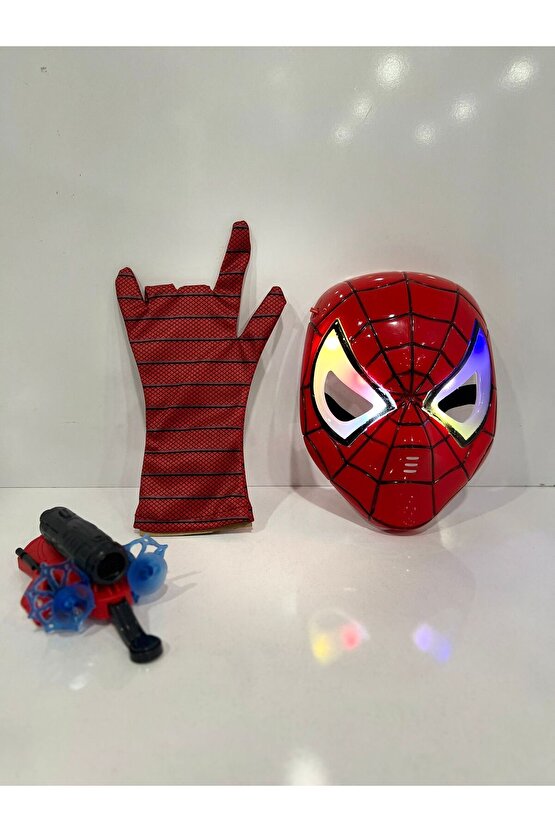 Spiderman Örümcek Adam Figür + Renkli Işıklı Pilli Maske Hediyeli Set Oyuncak