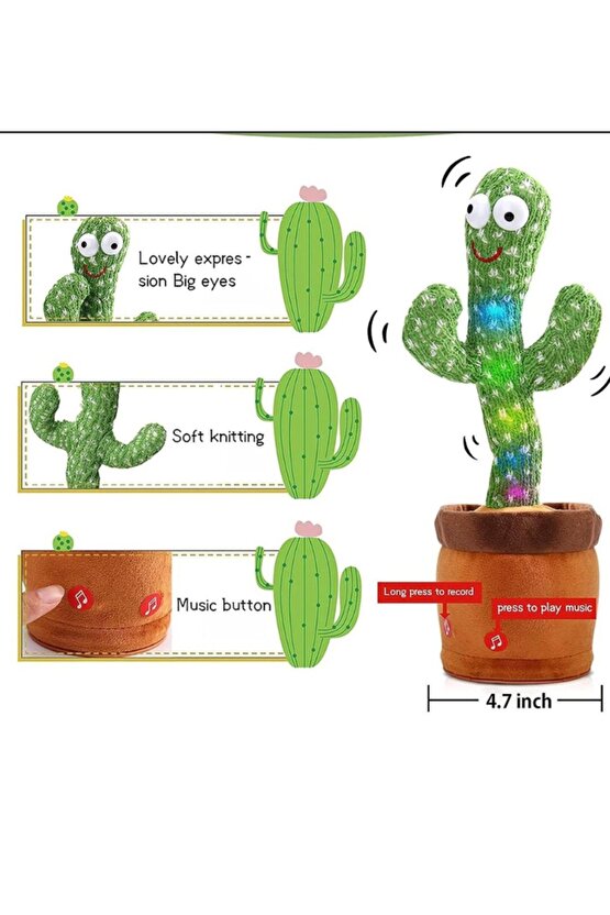 Szn Işıklı Konuşan Dans Eden Kaktüs Şarjlı