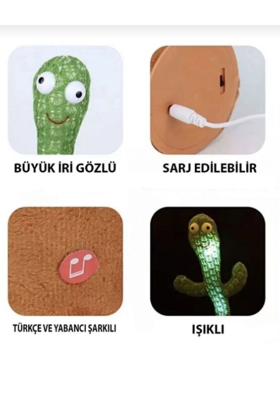 Szn Işıklı Konuşan Dans Eden Kaktüs Şarjlı