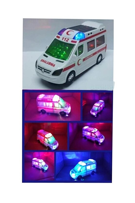 Pilli Ambulans 20cm 3D Işıklı Türkçe Sesli Sirenli Oyuncak Ambulans