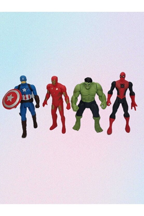 4 Lü Büyük Boy 18 Cm Marvel Avangers Işıklı Figürler Örümcek Adam Kaptan Amerika Hulk Ironman