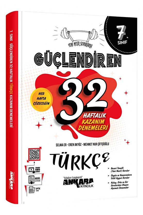 Ankara Yayıncılık 7. Sınıf Güçlendiren 32 Haftalık Türkçe Kazanım Denemeleri