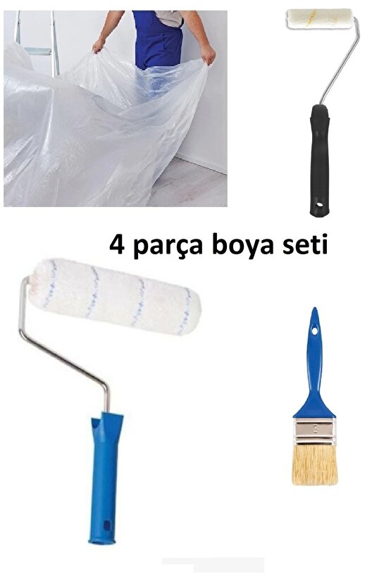 Boyacı Set 4 Parça Fırça + Rulo + Koruyucu Örtü + Parmak Rulo