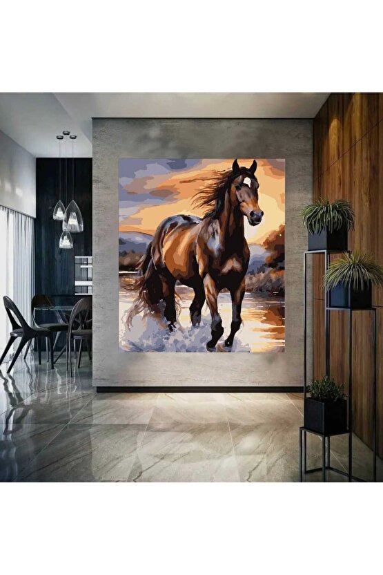 Sayılarla Boyama Kasnaklı Tablo Seti Fırça Boya Dahil 40x50 BROWN HORSE