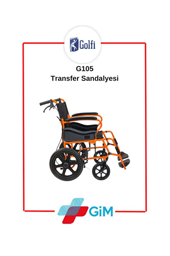 Golfi G105 Transfer Sandalyesi Frenli Tekerlekli Sandalye Hasta Taşıma Sandalyesi