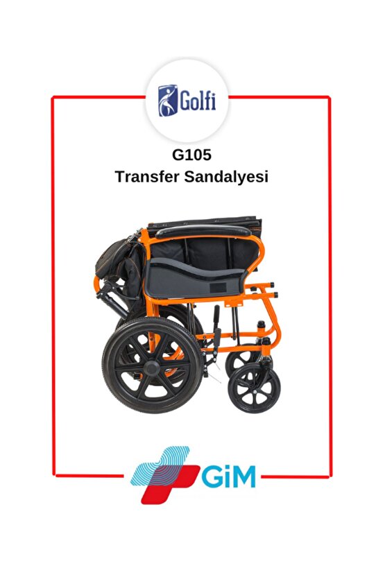 Golfi G105 Transfer Sandalyesi Frenli Tekerlekli Sandalye Hasta Taşıma Sandalyesi