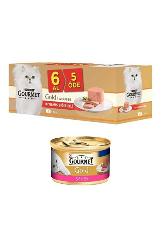 Purina Gold 6 Al 5 Öde Kıyılmış Sığır Etli Kedi Konservesi 6x85gr