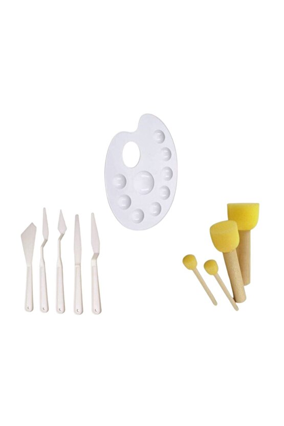 Ponpon Fırça Ve Spatula 20cm Palet 3lü Set