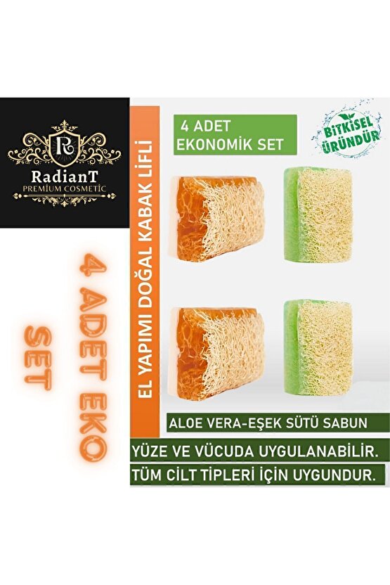 Doğal El Yapımı Kabak Lifli Eşek Sütü Bal& Aloe Vera Sabun 4lü Set