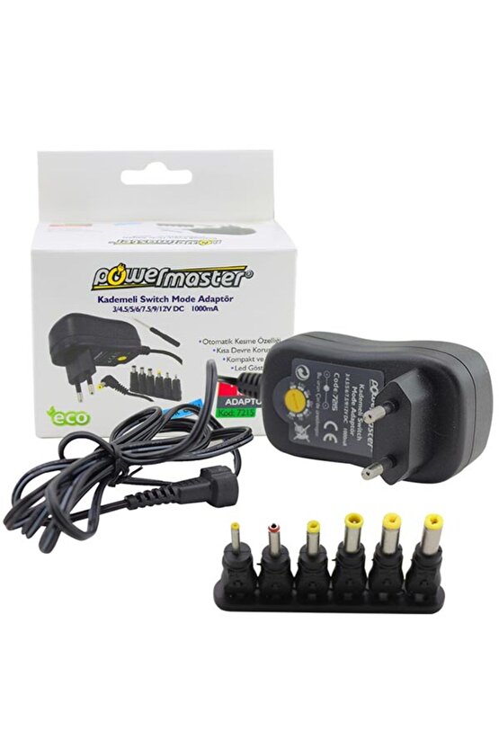 3-12v 1 Amper Ayarlı Switch Mode Adaptör Otomatik Kesme Özellikli Kademeli Çok Uçlu Led