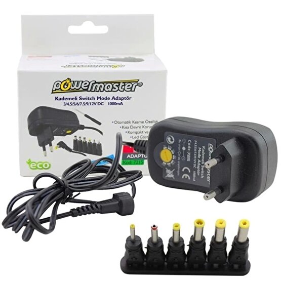 Pm-7215 3 Volt - 12 Volt - 1 Amper 30w Çok Uçlu Ayarlı Swıtch Mode Adaptör