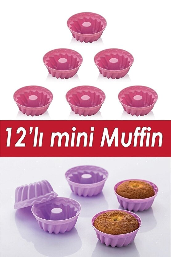 12 Li Silikon Renkli Muffin Kek Kalıbı