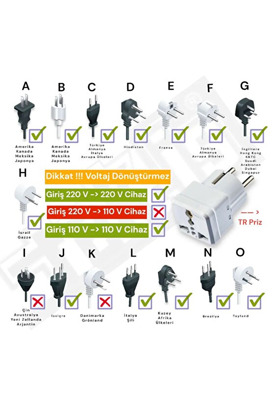 Seyahat Adaptörü Türk Erkek Fişli Universal Ingiliz Amerikan Fiş Çevirici Priz Dönüştürücü