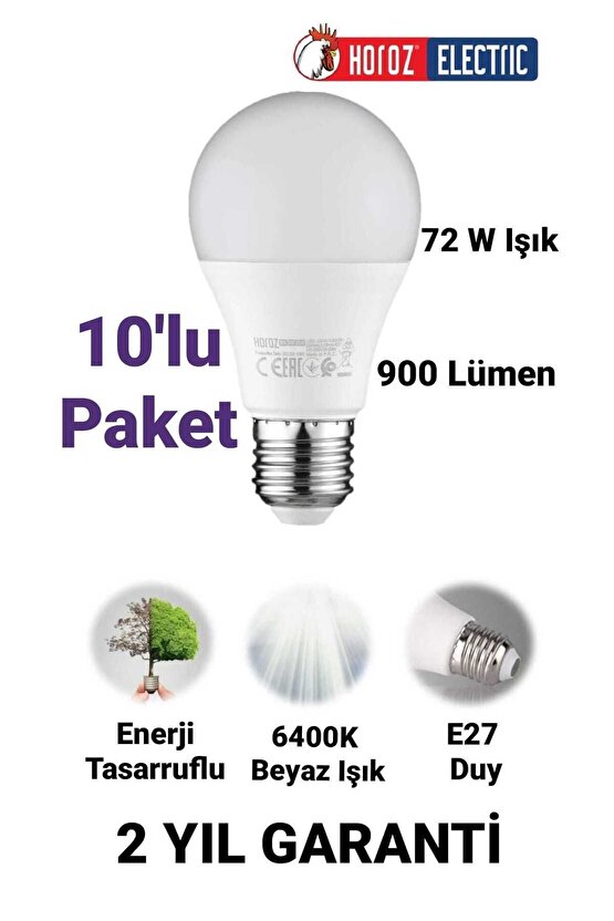 9w Led Ampul Beyaz Işık E27 Duy 900 Lümen Led Lamba