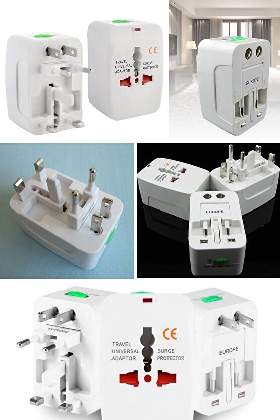 Yurtdışı Seyahat Adaptörü Amerikan İngiliz Fiş Priz Çevirici Akım Korumalı Üniversal 150 Ülkede