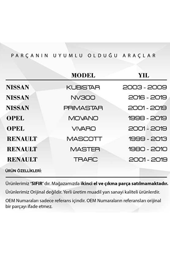 Renault Trafic, Nissan Nv300, Opel Için Civatalı Güneşlik Ayağı