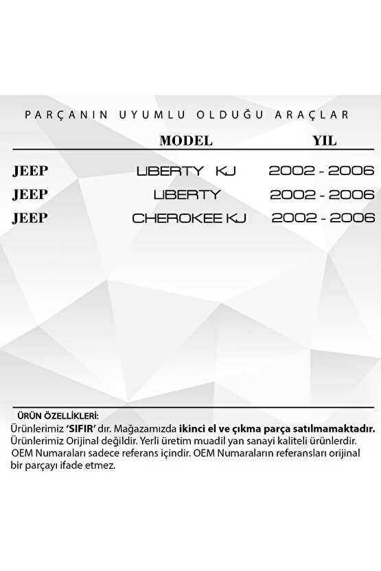 Jeep Liberty Cherokee İçin Sağ Arka Kapı Cam Tamir Plastiği