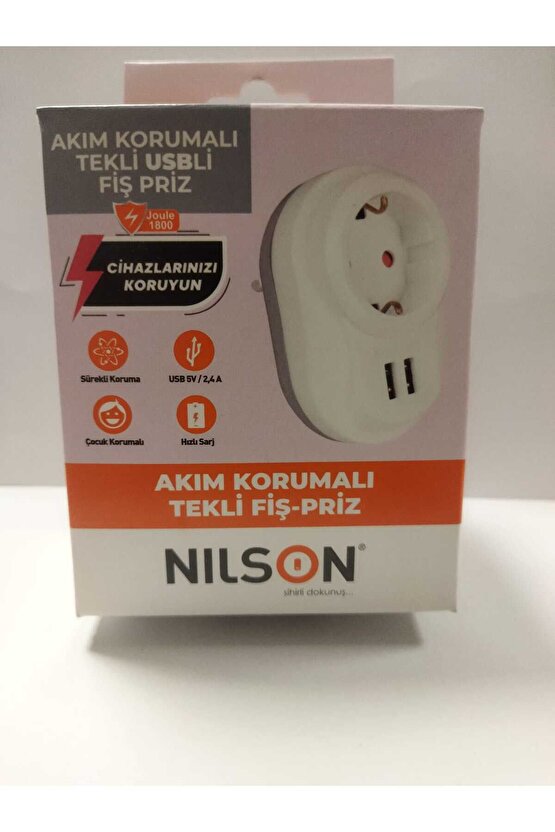 Tekli Akım Korumalı Priz 2li Usb Hızlı Şarj