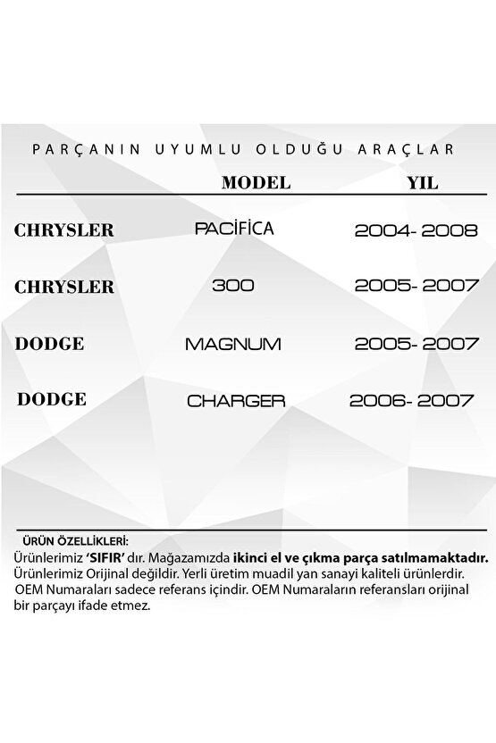 Chrysler Dodge Için Kontak Şaftı Kilit Silindir Mili