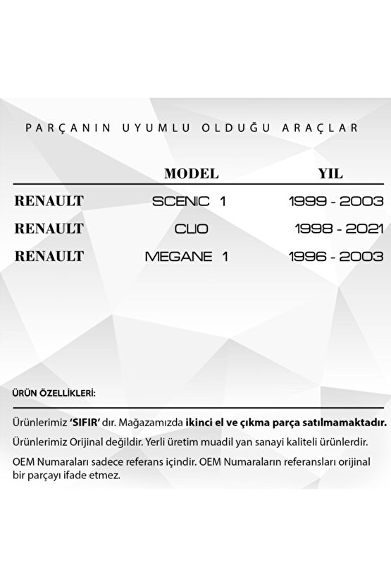 Renault Scenic 1, Megane 1, Clio Için Torpido Kapak Teli