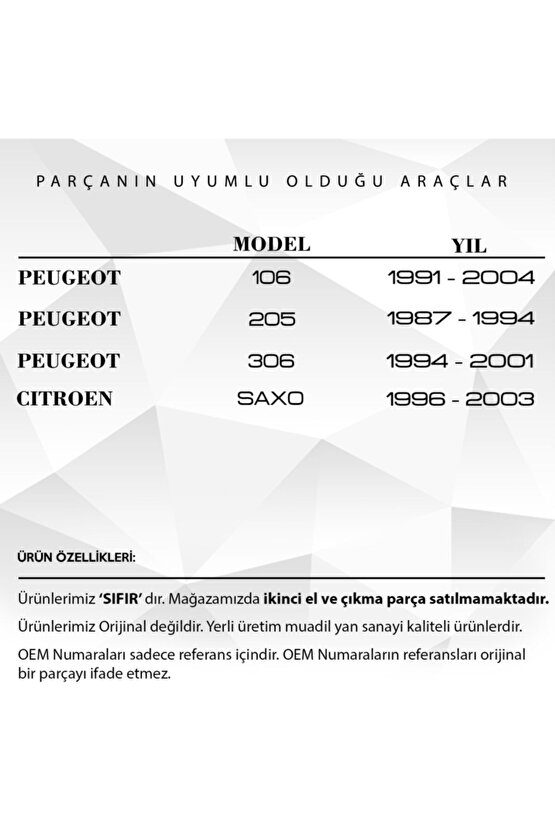 Peugeot 106,205,306, Citroen Saxo Için Ön Cam Silecek Suyu Fıskiye Memesi 2li