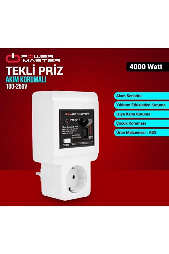 220volt 16amper Tekli Akım Korumalı Sigortalı Priz Pm-4914