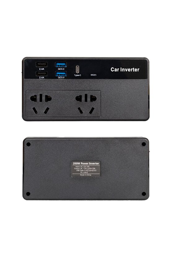 Cz0212v-24v 12-24 Volt 200 Watt 4 Usb + Type-c Uyumlu Girişli Araç Power Inverter 4172 alithestereo