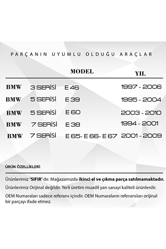 Bmw 5 Serisi E60 Için 1995-2010 Arka Perde Tamir Parçası Klipsi