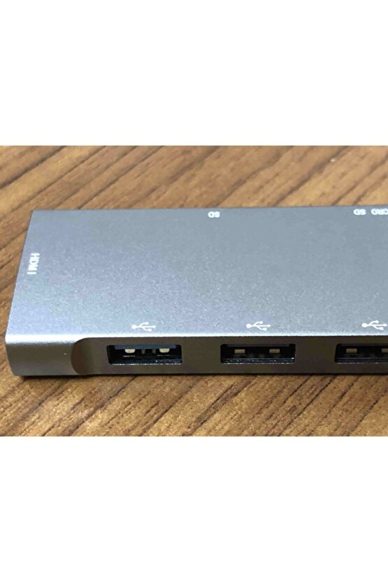 9 Portlu Aleminyum Metal Kasa Sd Usb Type C Audio Hub Hdmı Girişli Macbook Çevirici