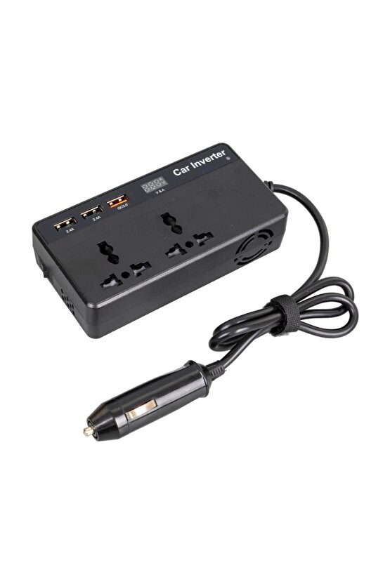 12V - 24V Giriş 220 VOLT Çıkışlı 200 WATT 3 USB Otomobil Minibüs Otobüs Araç INVERTER