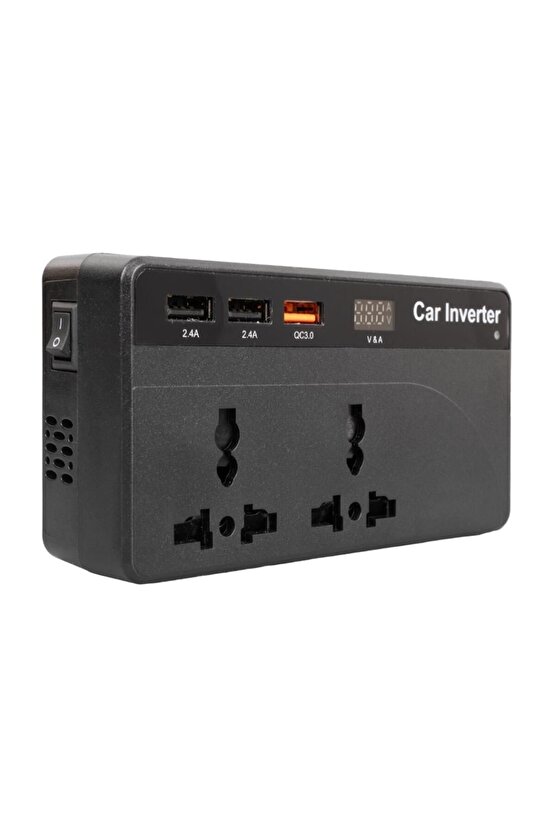 12V - 24V Giriş 220 VOLT Çıkışlı 200 WATT 3 USB Otomobil Minibüs Otobüs Araç INVERTER