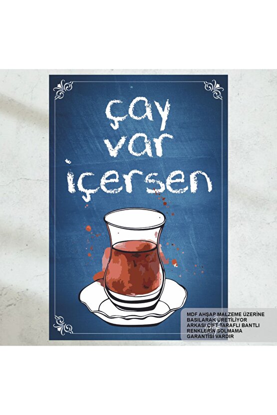 çay var içersen ev mutfak kafe dekorasyon tablo retro ahşap poster