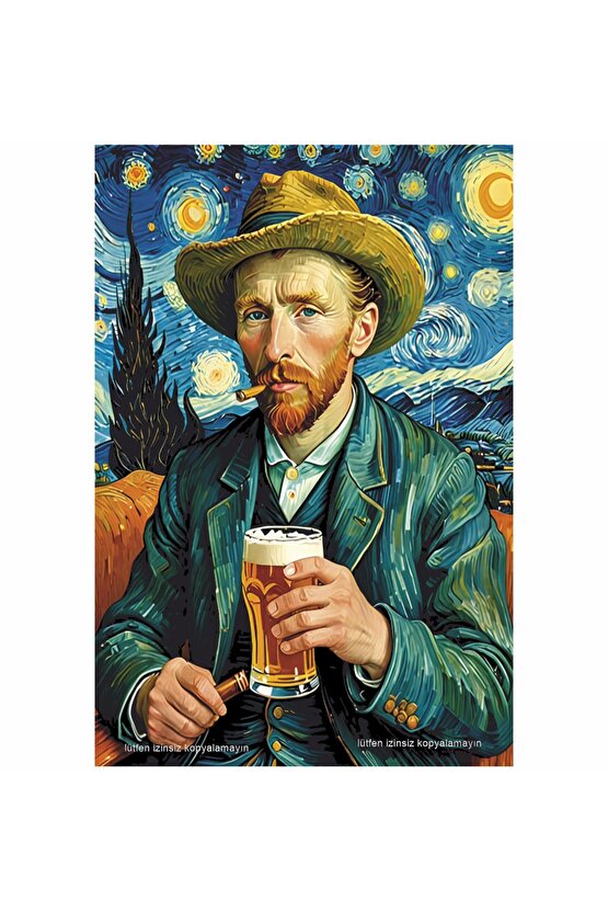 van gogh bira eğlenceli ev dekorasyon tablo retro ahşap poster