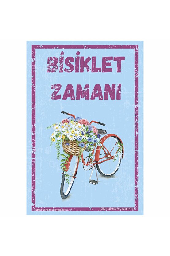 sepetinde çiçekli vintage bisiklet ev dekorayon tablo hediyelik pop art retro ahşap poster