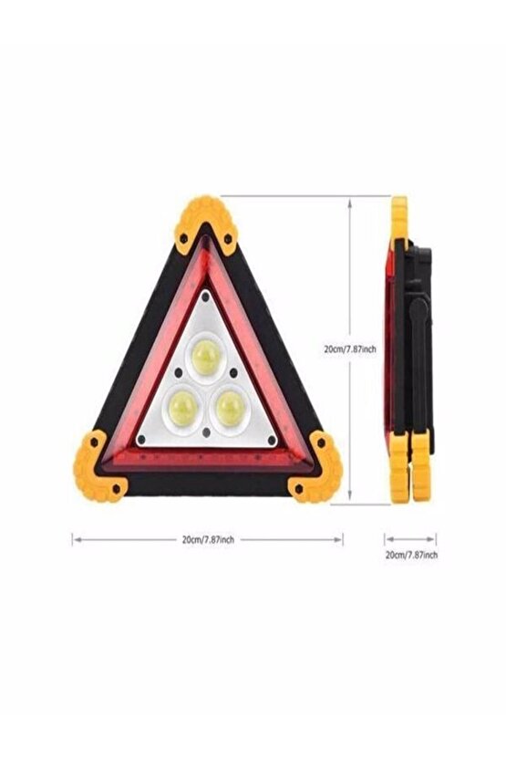 Şarjlı Üçgen Reflektör 3 Ledli Trafik Ikaz Acil Durum Kamp Lambası 2 x 18650 Şarjlı Pil