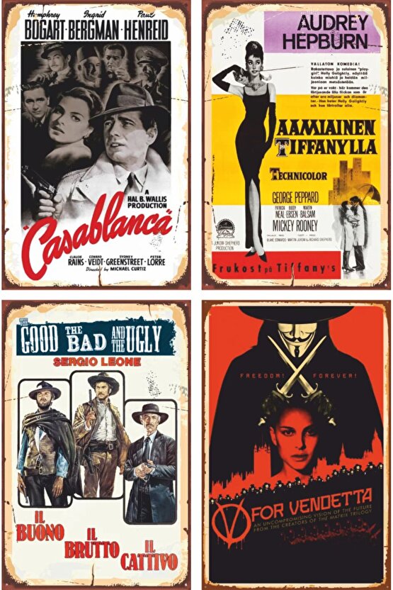 en çok izlenen 24 efsane kült sinema filminin retro vintage ahşap poster seti. 24 adet set