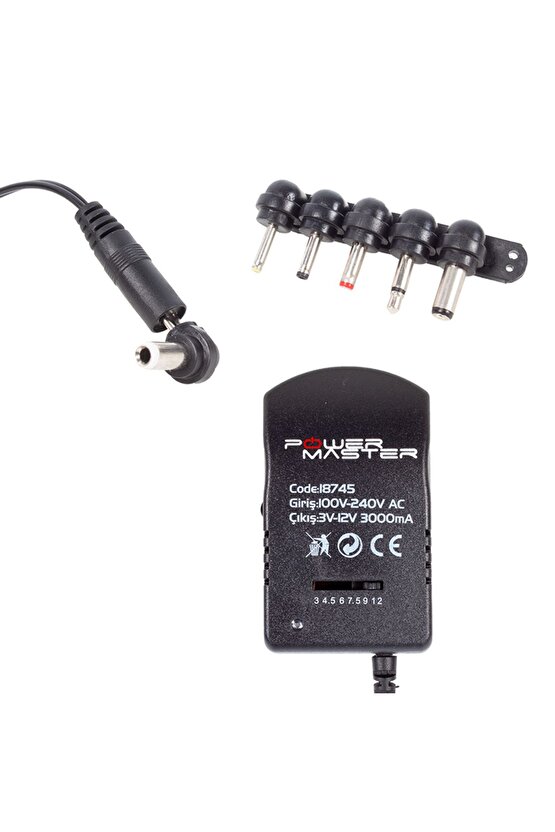 3 - 12 Volt Arası Ayarlabilen 3 Amper Çok Uçlu Ayarlı Kademeli Duvar Tipi Adaptör