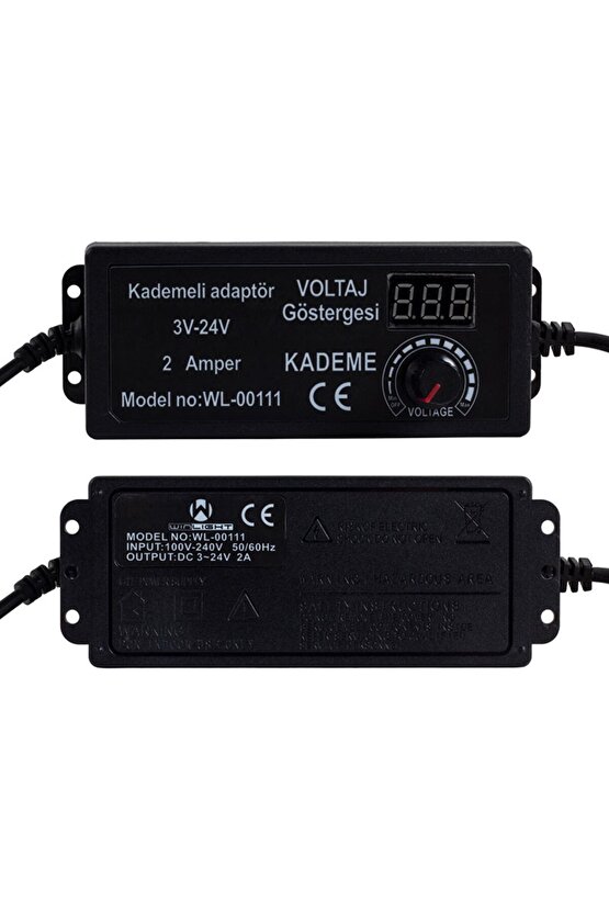 Ayarlı Kısa Devre Korumalı 3 - 24 Volt 2000 Mah Dijital Ekranlı Adaptör KPF871