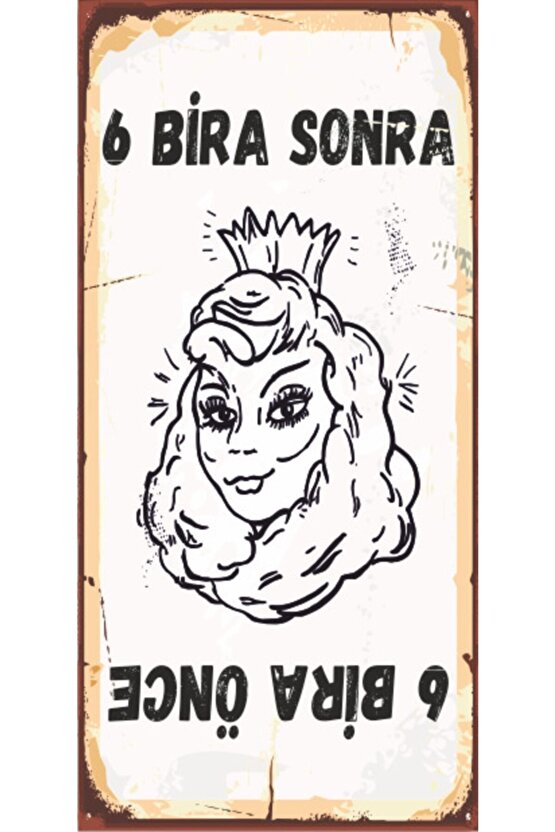 6 Bira Önce 6 Bira Sonra Mini Retro Ahşap Poster