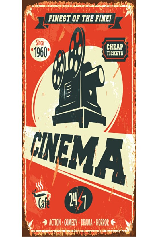 Sinema (10 Cm X 20 Cm) Mini Retro Ahşap Poster