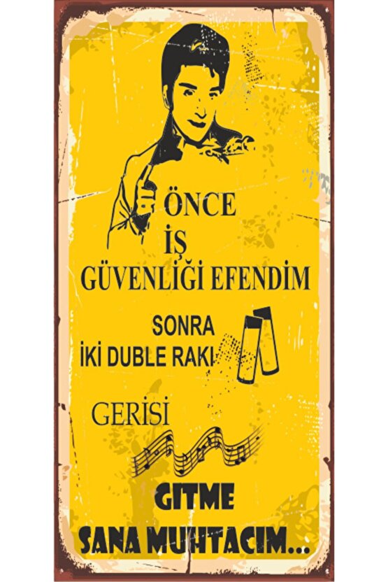 Zeki Müren Önce Iş Güvenliği Efendim (10 Cm X 20 Cm) Mini Retro Ahşap Poster